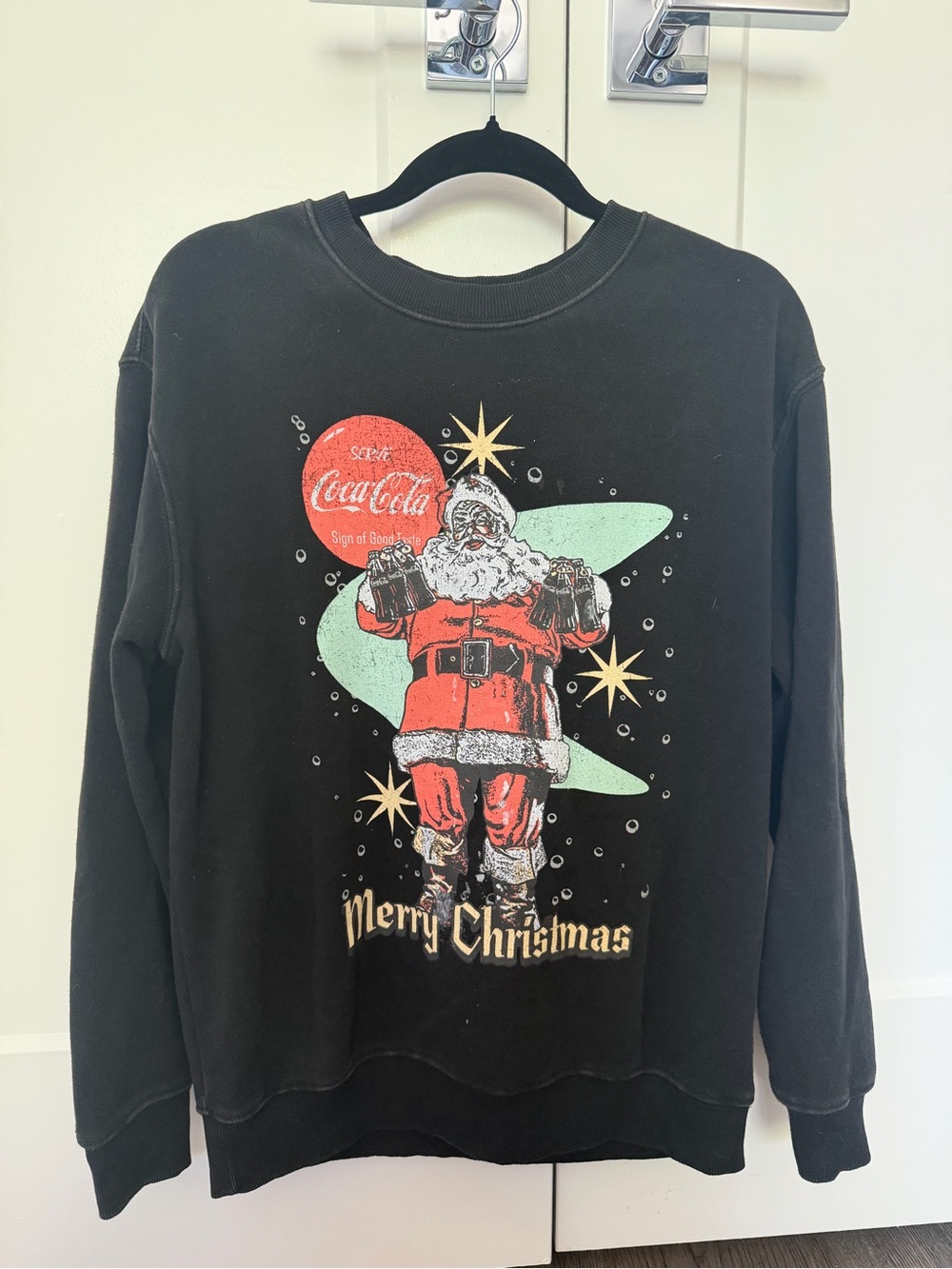 Coca Cola Black Crewneck Sweatshirt with Red Santa Graphic